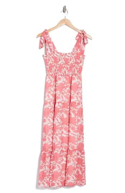 Sam Edelman Shoulder Tie Floral Maxi Dress In Pink/white