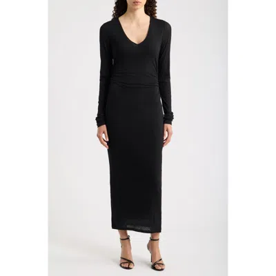 Sam Edelman Side Ruched Long Sleeve Maxi Dress In Black
