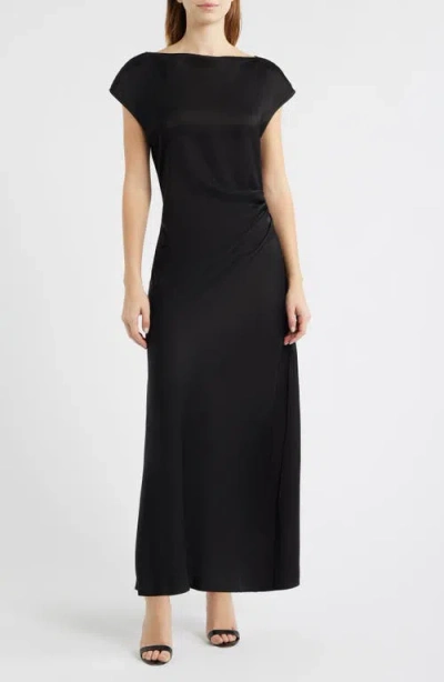 Sam Edelman Side Ruched Satin Maxi Dress In Black