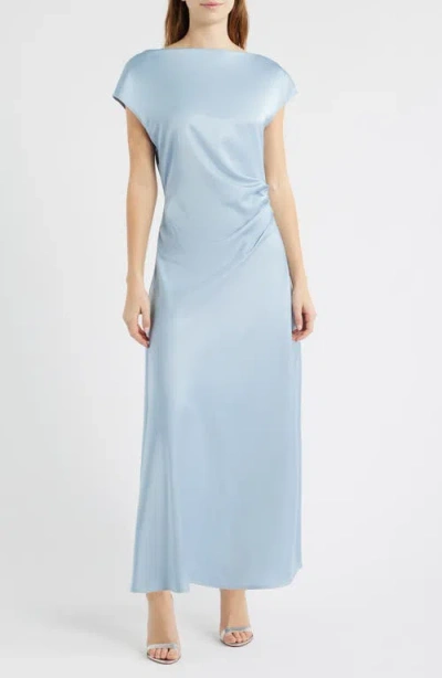 Sam Edelman Side Ruched Satin Maxi Dress In Blue