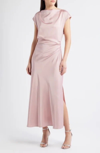 Sam Edelman Side Ruched Satin Maxi Dress In Pink