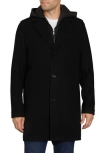 Sam Edelman Single Breasted Wool Blend Hooded Coat With Bib