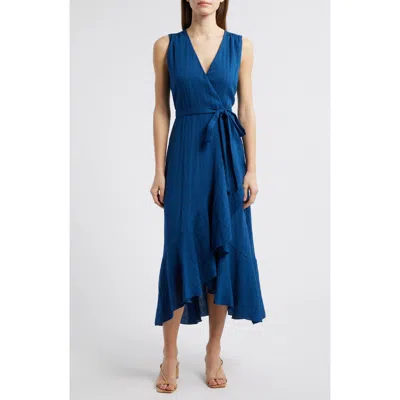 Sam Edelman Sleeveless Faux Wrap Dress In Blue