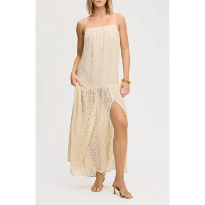 Sam Edelman Sleeveless Lace Drop Waist Midi Dress In Metallic