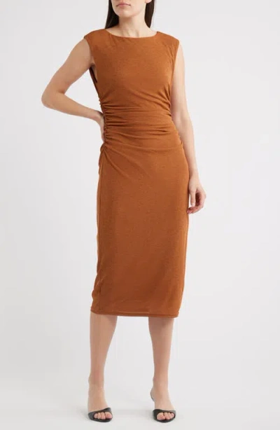 Sam Edelman Sleeveless Ruched Waist Jersey Midi Dress In Brown