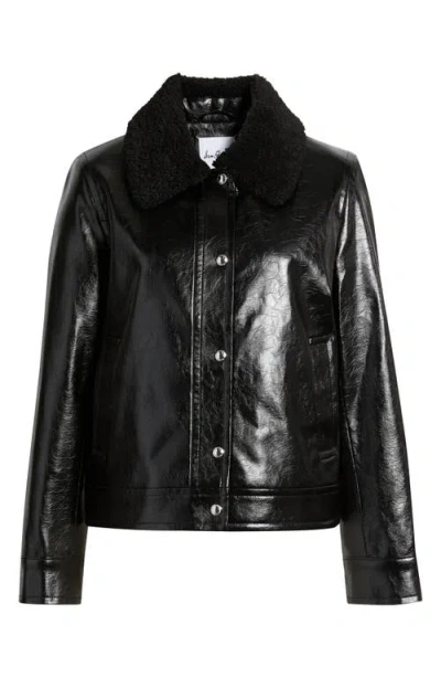 Sam Edelman Slim Fit Faux Leather Jacket With Faux Fur Collar In Black
