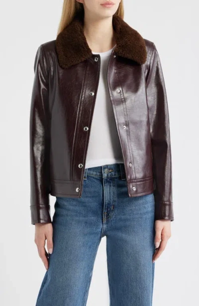 Sam Edelman Slim Fit Faux Leather Jacket With Faux Fur Collar In Burgundy