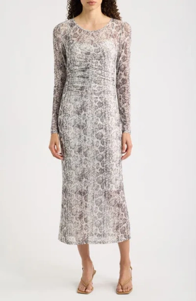 Sam Edelman Snakeskin Print Long Sleeve Maxi Dress In Gray