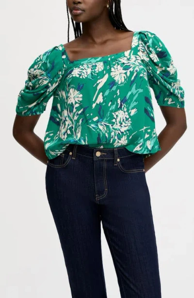 Sam Edelman Square Neck Puff Sleeve Shirt In Multi