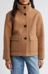 Sam Edelman Stand Collar Pressed Bouclé Jacket In Camel/ Brown