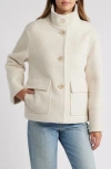 Sam Edelman Stand Collar Pressed Bouclé Jacket In Ivory