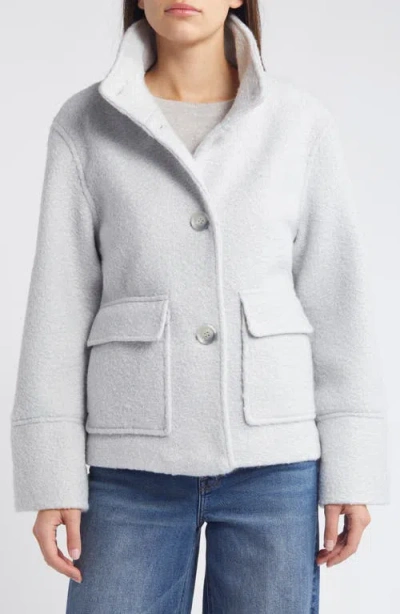 Sam Edelman Stand Collar Pressed Bouclé Jacket In Silver Grey