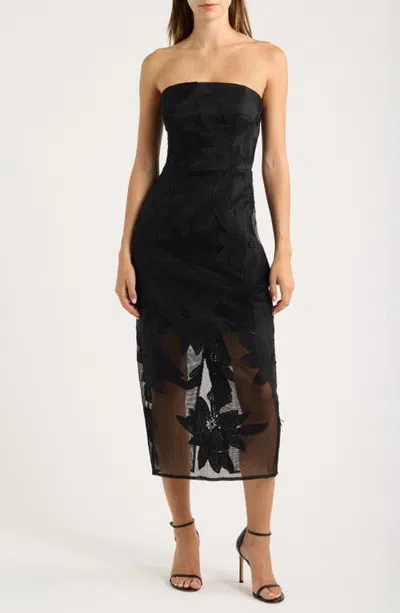Sam Edelman Strapless Mesh Column Dress In Black