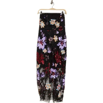 Sam Edelman Strapless Sequin Floral Dress In Black Multi