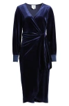 Sam Edelman Stretch Velvet Wrap Dress In Navy