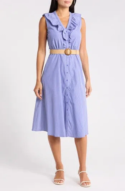 Sam Edelman Stripe Rhinestone Detail Sleeveless Cotton Shirtdress In Blue