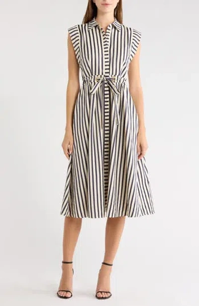 Sam Edelman Stripe Sleeveless Tie Waist Shirtdress In Navy/ White