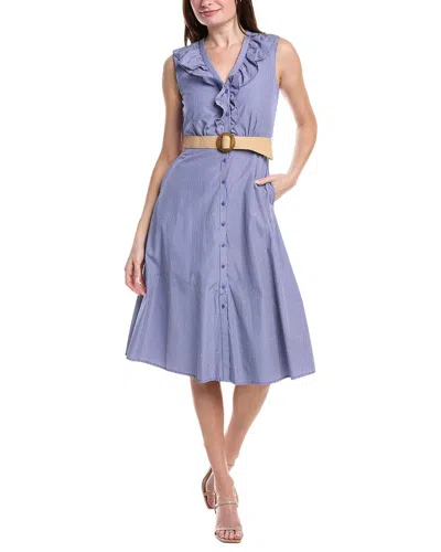 Sam Edelman Striped Jeweled Ruffle Dress In Blue