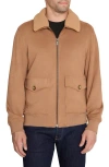 Sam Edelman Men's Faux Shearling Trim Goat Suede Bomber Jacket In Camel