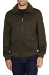 Sam Edelman Sueded Bomber Jacket With Removable Fleece Collar In Olive