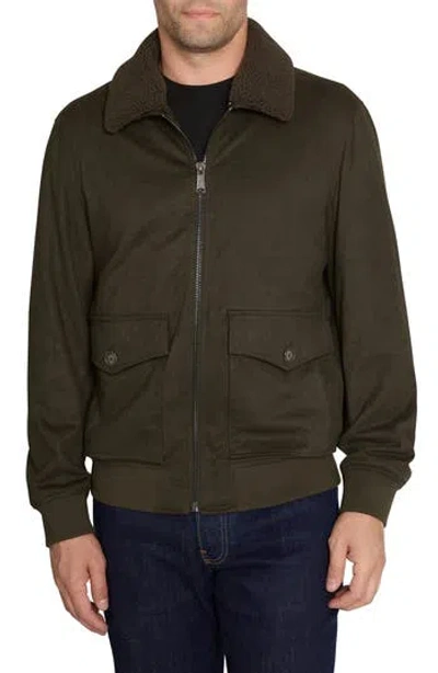 SAM EDELMAN SAM EDELMAN SUEDED BOMBER JACKET WITH REMOVABLE FLEECE COLLAR