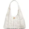 Sam Edelman Sylvia Crochet Panel Leather Hobo In Eggshell