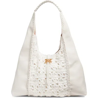 Sam Edelman Sylvia Crochet Panel Leather Hobo In Eggshell