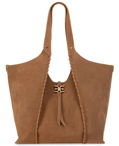 Sam Edelman Sylvia Large Suede Leather Shoulder Bag In Sand