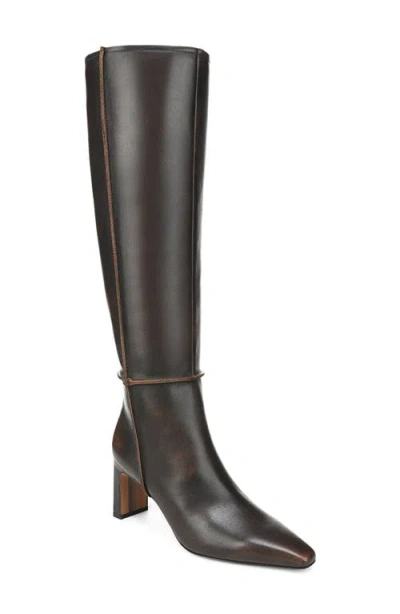 Sam Edelman Sylvia Moto Leather Knee High Boot In Washed Brown