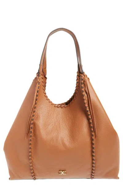 Sam Edelman Sylvia Whipstitch Expandable Leather Tote In Cognac