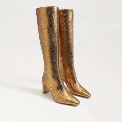Sam Edelman Sylvia Wide Calf Knee High Boot Gold Snake Embossed Leather