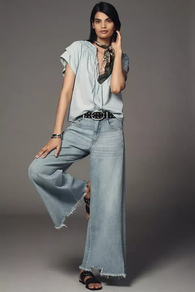 Sam Edelman Tabitha Short-sleeve V-neck Blouse In Blue
