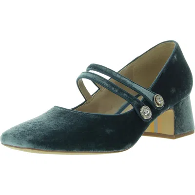 Sam Edelman Tahira Womens Ribbed Knit Embellished Mary Jane Heels In Blue