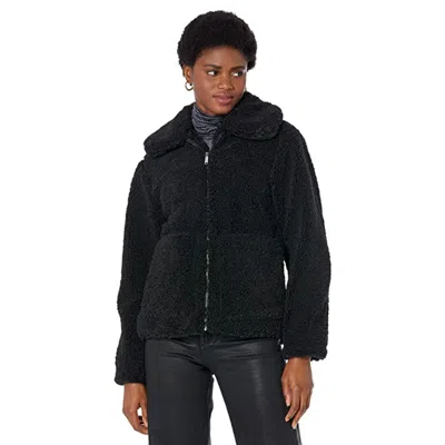 Sam Edelman Teddy Coat Women's Black Fleece Patch Pocket Long Sleeve Gbo574
