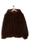 Sam Edelman Teddy Faux Shearling Hooded Jacket In Brown