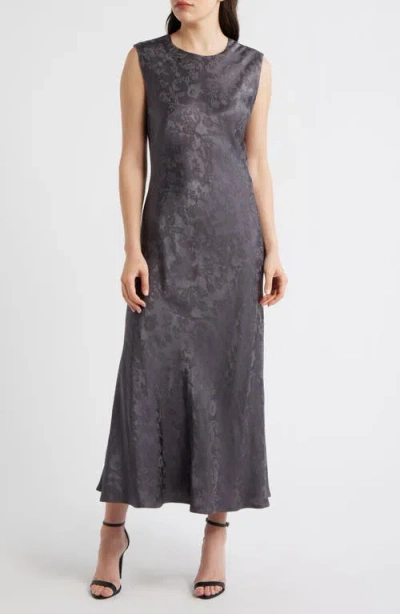 Sam Edelman Textured Floral Damask Maxi Dress In Gray