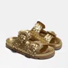 Sam Edelman Tiffanie Slide Footbed Sandal Gold Woven Leather
