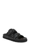 Sam Edelman Tiffanie Slide Footbed Sandal Black Woven Leather In Black