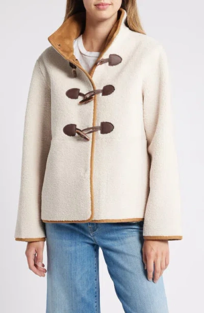 Sam Edelman Toggle Front Faux Shearling Jacket In Brown/ Ivory