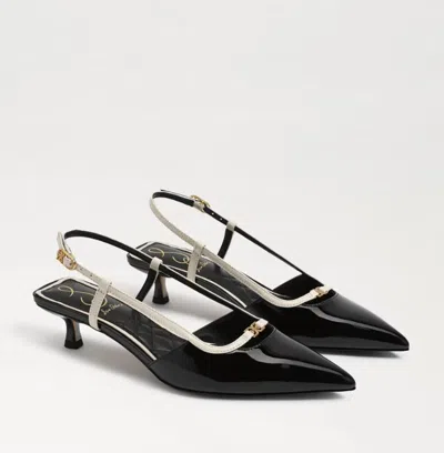 Sam Edelman Toni Slingback Kitten Heel In Black/alpine White Patent In Multi