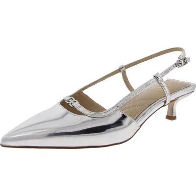 Sam Edelman Toni Womens Faux Suede Pointed Toe Slingback Heels In Silver