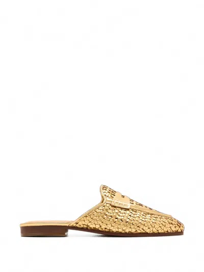 Sam Edelman Tullie Woven Mules In Gold