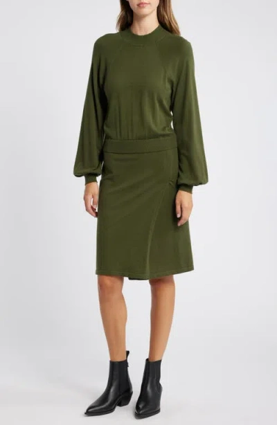 Sam Edelman Two-piece Look Long Sleeve Sweater Dress In Loden