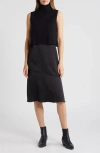 Sam Edelman Two-piece Sleeveless Turtleneck Sweater & Satin Slipdress In Black