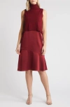 Sam Edelman Two-piece Sleeveless Turtleneck Sweater & Satin Slipdress In Wine