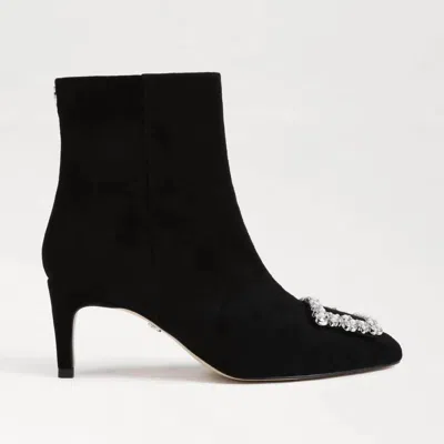 SAM EDELMAN ULISSA LUSTER IMITATION PEARL POINTED TOE BOOTIE IN BLACK SUEDE
