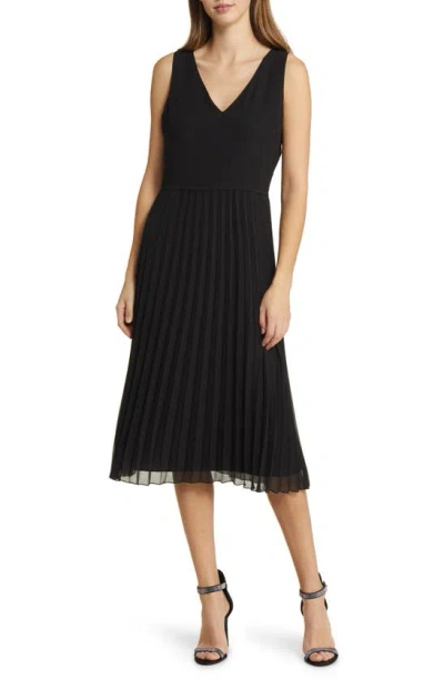 Sam Edelman V-neck Accordion Pleat Dress In Black