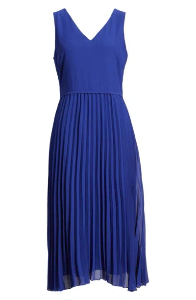 Sam Edelman V-neck Accordion Pleat Dress In Cobalt