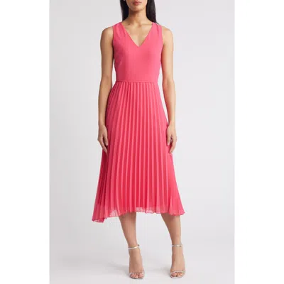 Sam Edelman V-neck Accordion Pleat Dress In Watermelon
