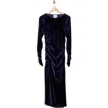 Sam Edelman Velvet Long Sleeve Bodycon Midi Dress In Navy